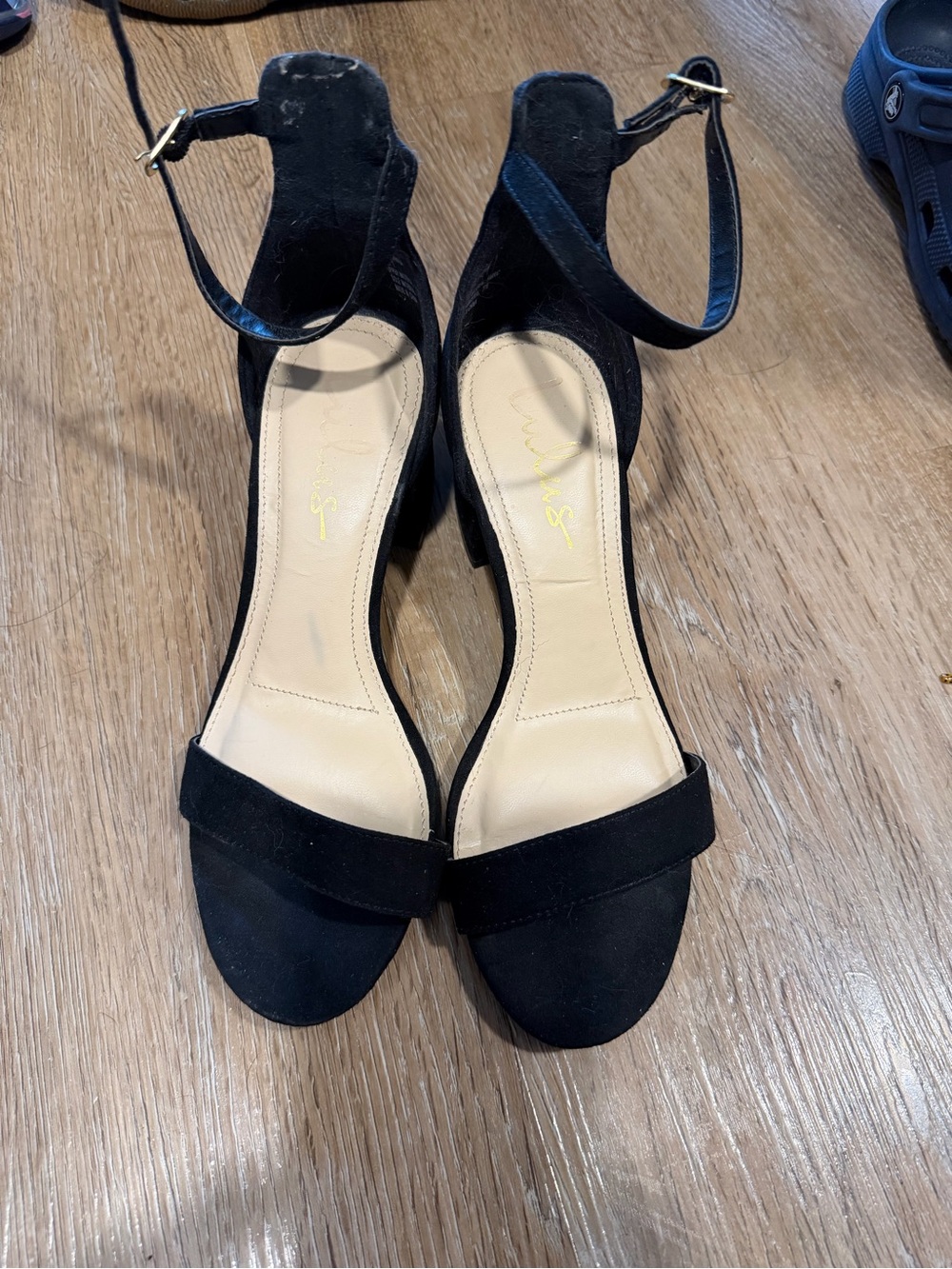 Lulu's Black Suede Ankle Strap Block Heels
